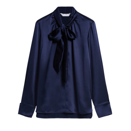 MaxMara/麥絲瑪拉 22年秋冬新款 TENEBRE系列 女士海軍藍色真絲圍巾襯衫1116082906003