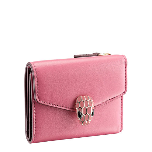 BVLGARI/寶格麗 SERPENTI FOREVER系列 女士粉色小牛皮蛇頭扣三折錢包291178