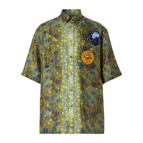  BURBERRY/博柏利 男士綠色棉質(zhì)短袖襯衫 45676181 PLFSX