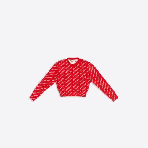 BALENCIAGA巴黎世家 22年秋冬 女士 針織衫 Womens Mini Allover Logo Sweater in Red 694255T