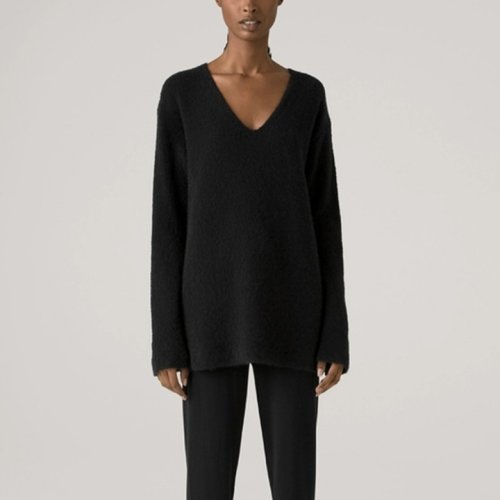 St.John/盛薔白色羊絨低V領(lǐng)長款女士針織衫/毛衣K501032