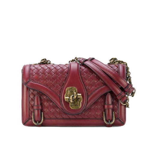 Bottega Veneta/葆蝶家 女士深紅色皮質單肩包490243VCKI16336