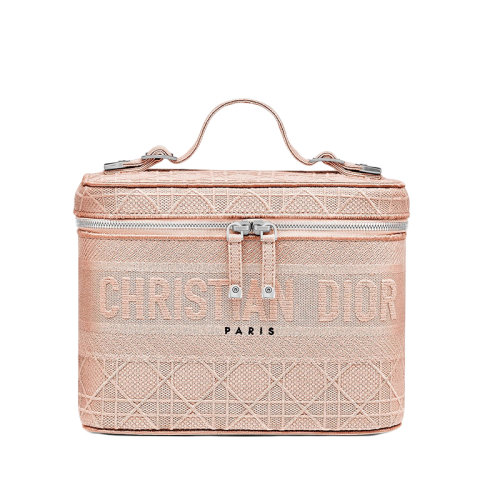 DIOR/迪奧 DIORTRAVEL系列 淺粉色藤格紋刺繡化妝包手提包 S5480VREY_M957