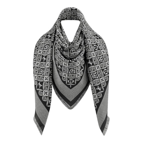 Louis Vuitton/路易威登 22年早春新款 Monogram Since 1854系列 女士黑色老花真絲羊毛混紡圍巾披肩MP2821