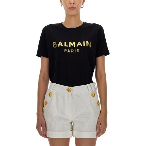  BALMAIN/寶曼 女士黑色棉質短袖T恤 YF1EF000BB28#EAD PLFSX