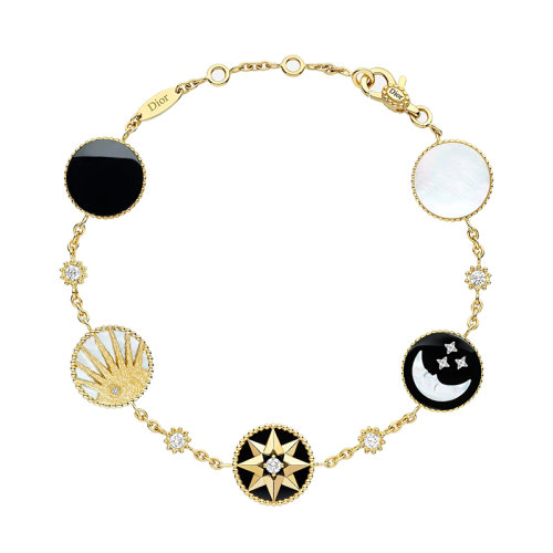 DIOR/迪奧  ROSE DES VENTS 和 ROSE CéLESTE 18K金黃金鑲嵌黑瑪瑙白色貝母鉆石星月手鏈JSAM95011_0000