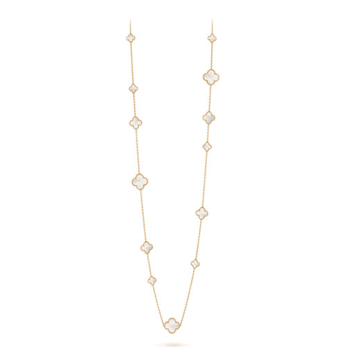 Van Cleef & Arpels/梵克雅寶 經(jīng)典Magic Alhambra系列 18k金黃金白色珍珠母貝16四葉草長(zhǎng)項(xiàng)鏈VCARD79300
