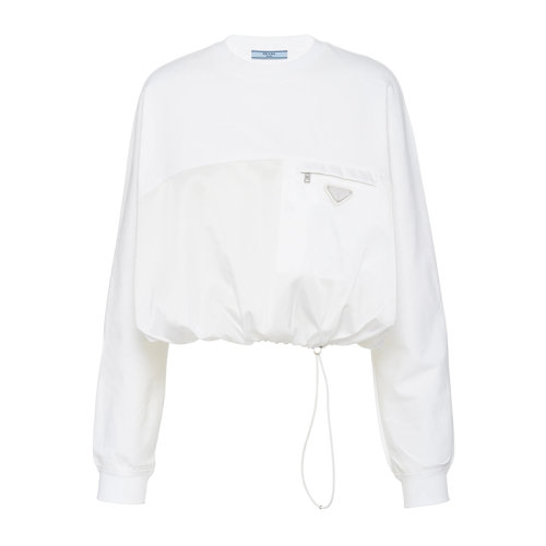 PRADA/普拉達(dá)  女士白色棉質(zhì)再生尼龍平紋針織Oversize圓領(lǐng)衛(wèi)衣134632_1YYA_F0N40_S_212