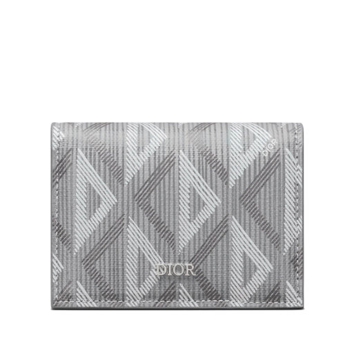 DIOR/迪奧 22春夏新款 男士灰色CD Diamond圖案帆布光滑牛皮革翻蓋按扣名片夾2ESCH136DCO_H42E