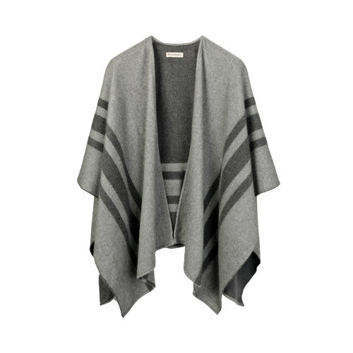 BURBERRY/博柏利 女士灰色羊絨混紡羊毛條紋印花圍巾披肩 3949442