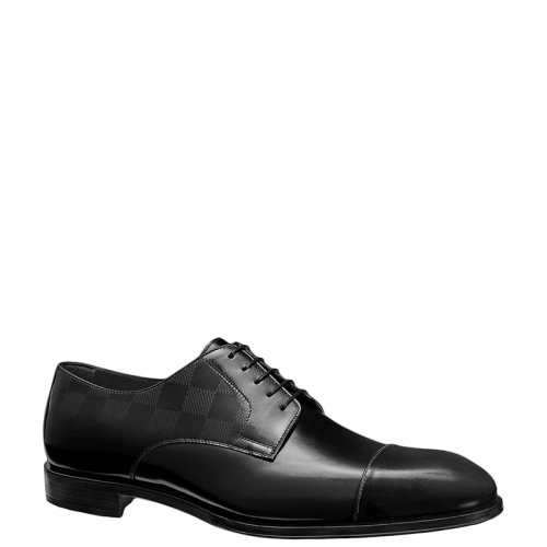 Louis Vuitton/路易威登 22年早春新款 MINISTER系列 男士石墨灰色釉面小牛皮Damier格紋圖案印花德比鞋樂福鞋1A5V0P