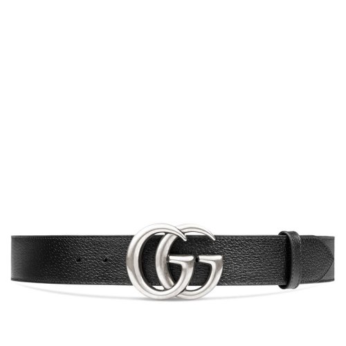 GUCCI/古馳   經(jīng)典款男士黑色荔枝紋小牛皮雙G銀扣腰帶 406831DJ20N1000