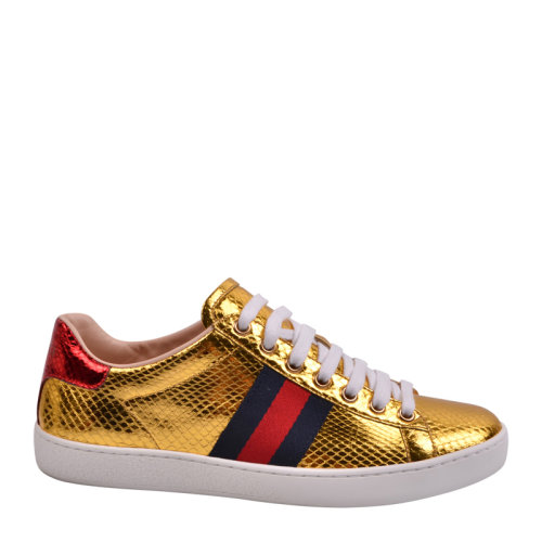 GUCCI/古馳 女鞋女士休閑運(yùn)動(dòng)鞋 經(jīng)典款式限量金色蛇紋亮面 387993E9W70    bh