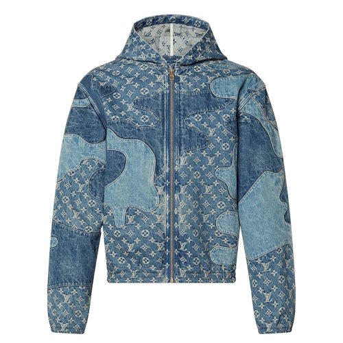 Louis Vuitton/路易威登 22年早春新款 LV2系列 男士靛藍(lán)色純棉牛仔拼接連帽衫夾克1A9K6D