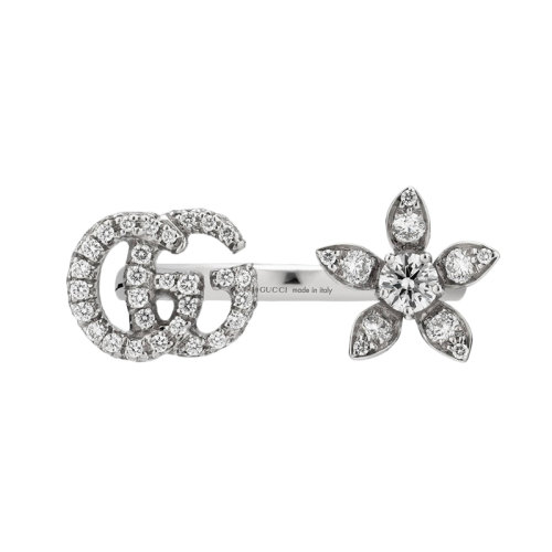 GUCCI/古馳 Gucci Flora 雙G和花朵細節(jié)鑲鉆18k金白金鉆石戒指 58J85689066