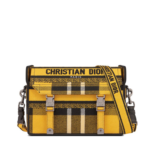 DIOR/迪奧 22新款DIORCAMP系列 女士小號黃色黑色Check'n'Dior圖案刺繡格紋單肩斜挎手提郵差包M1241BRUY_M33C
