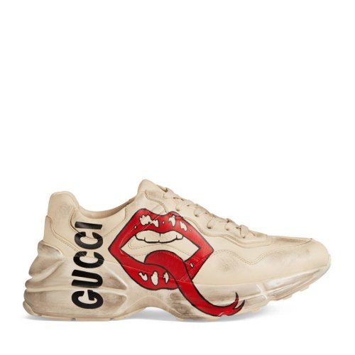 GUCCI/古馳 Rhyton系列 經(jīng)典款 女士象牙色嘴唇印花臟臟運(yùn)動(dòng)鞋老爹鞋552093A9L009522