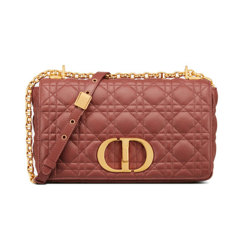 DIOR/迪奧 23新款 CARO系列 女士中號(hào)鐵銹色小牛皮CD紐扣翻蓋開(kāi)合復(fù)古金色飾面拆卸調(diào)節(jié)肩帶肩背斜挎包M9242UWHC_M48M