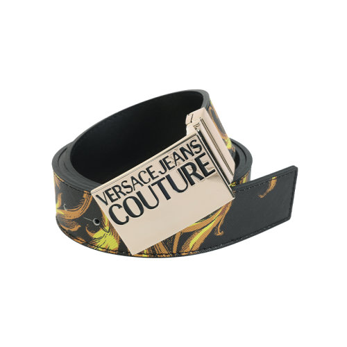 VERSACE/范思哲火焰圖案腰帶男士皮帶潮流黑色