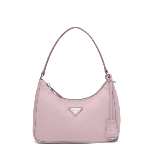 PRADA/普拉達(dá) Re-Edition 2005系列 女士雪粉色尼龍材質(zhì)皮革肩帶金屬徽標(biāo)迷你手袋單肩包1NE204_R064_F0E18