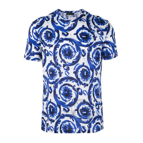 VERSACE JEANS/范思哲牛仔 男士藍(lán)色印花棉質(zhì)圓領(lǐng)上衣短袖T恤 A76112-1185-A71Y