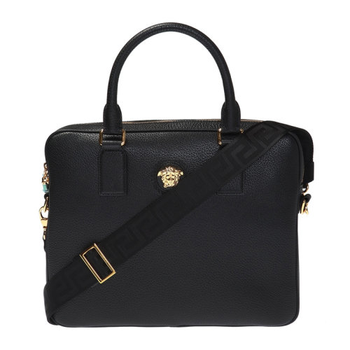 VERSACE/范思哲 男士黑色牛皮荔枝紋美杜莎金頭手提包單肩包公文包DLC5105-DGOVV-D41OH