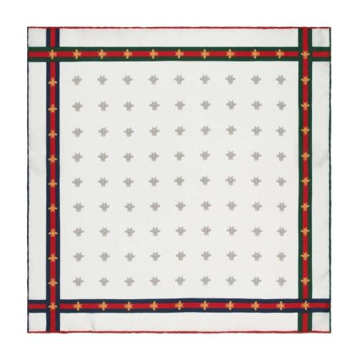  GUCCI古馳 22年秋冬 男士 蜜蜂圖案真絲織帶口袋方巾 407465 4G001 9075