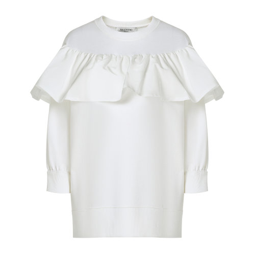 Valentino/華倫天奴 白色 女士荷葉擺設計長袖衛(wèi)衣 TB0MF05V5H50BO 2020年春夏