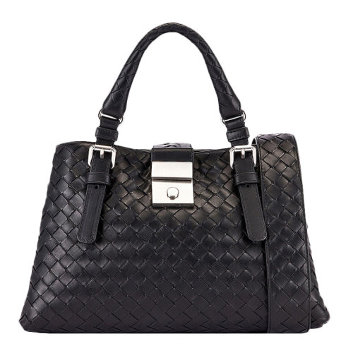 Bottega Veneta/葆蝶家  女士黑色編織皮革手提包576337-VQ13C-6208