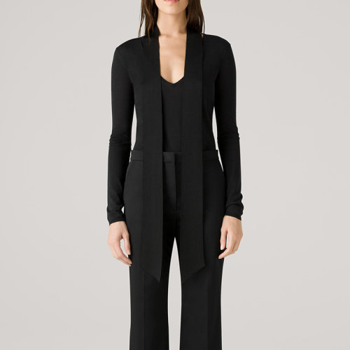 【21春夏新款】St.John/盛薔2021春季新款女士黑色商務休閑時尚女士長袖襯衫式系帶針織衫K5130A1