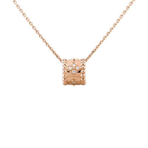 Van Cleef & Arpels/梵克雅寶 Perlée trèfles系列 18K金玫瑰金三葉草圖案鑲嵌16顆鉆石環(huán)形吊墜VCARO2EE00