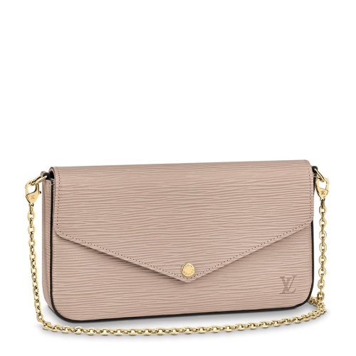 Louis Vuitton/路易威登 22春夏新款FéLICIE系列 女士象灰色水波紋牛皮革徽標(biāo)印花金扣金鏈配可拆卸貼袋翻蓋開(kāi)合單肩斜挎手拿鏈條信封包M68758