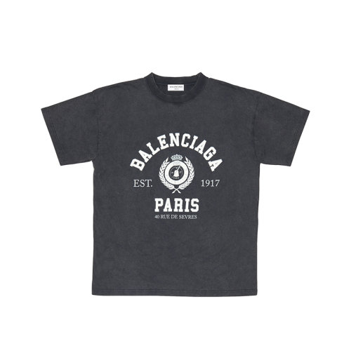 Balenciaga/巴黎世家 22年早春新款 COLLEGE 1917系列 女士黑色純棉復(fù)古平紋面料中等剪裁短袖T恤612965TMV981000