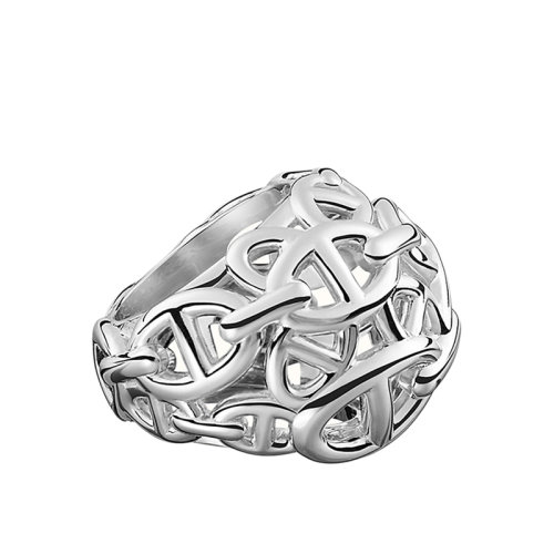 HERMES/愛馬仕 經(jīng)典Cha?ne d'Ancre Encha?née系列 超大號925純銀鏈環(huán)網(wǎng)狀戒指指環(huán)H114619B
