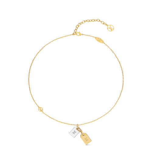 Louis Vuitton/路易威登 22春夏新款NANOGRAM系列 金色/銀色金屬鏤刻徽標(biāo)雙色微型姓名吊牌項鏈M63141