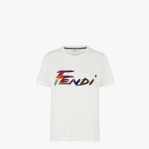  FENDI芬迪 22年秋冬 女士 短袖T恤 白色棉質(zhì)T恤 FS7254AJXGF0ZNM