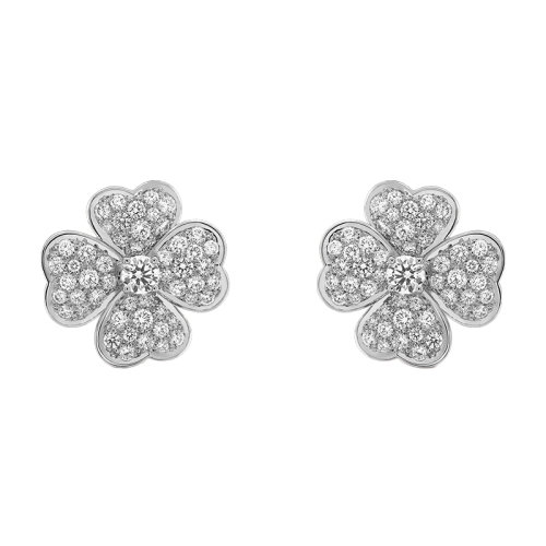 Van Cleef & Arpels/梵克雅寶 經(jīng)典Cosmos系列 18k金白金鑲嵌鉆石滿鉆四葉草中號耳環(huán)VCARO68J00
