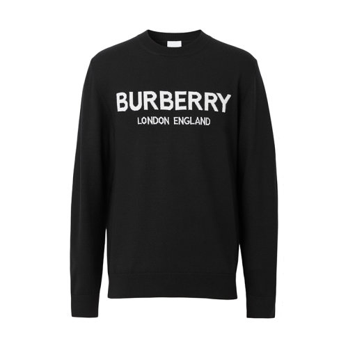 BURBERRY/博柏利 22年春夏新款 男士黑色羊毛混紡徽標(biāo)嵌花針織衫毛衣80548961