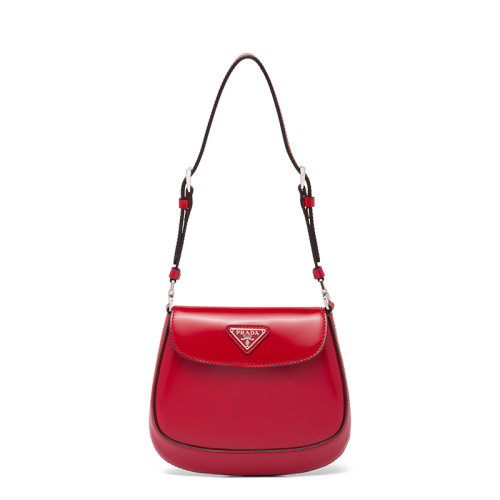 PRADA/普拉達 Cleo系列 女士猩紅色亮面皮革金屬配件徽標磁扣式翻蓋開合斜跨手提單肩包1BH188_ZO6_F02SB_V_HOM