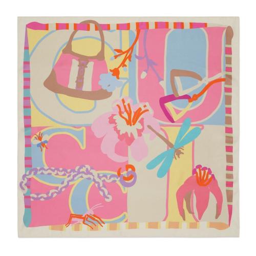  GUCCI古馳 22年秋冬 女士 Guccissimo印花斜紋方巾 723130 3G001 5878