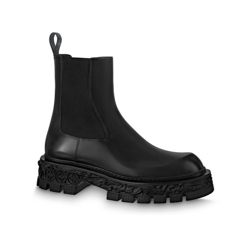 Louis Vuitton/路易威登 22年秋冬新款 LV BAROQUE系列 男士黑色牛皮革切爾西靴短靴1AAHB5