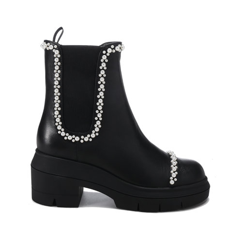 Stuart Weitzman/斯圖爾特韋茨曼【22春夏新款】女士皮革/織物厚底靴子短靴切爾西靴 NORAH DEMPRL BOOTIE