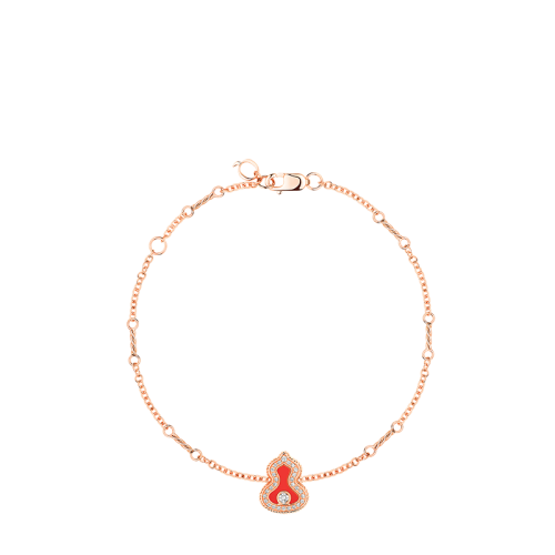 QEELIN/麒麟珠寶 22春夏新款Wulu系列 18K金玫瑰金葫蘆造型鑲嵌鉆石紅瑪瑙手鏈WU-040-LGBL-RGDRA