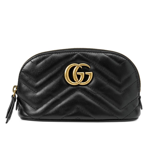 GUCCI/古馳 GG Marmont系列 女士黑色小牛皮Y型絎縫拼接GG標志手拿包 625544DTDHT1000