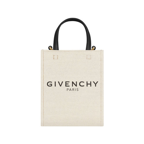 Givenchy/紀(jì)梵希 22新款 Cabas G系列 女士米色迷你棉麻帆布字母標(biāo)志拆卸肩帶皮革手柄金色飾面立式單肩手提包BB50R9B1DR-255