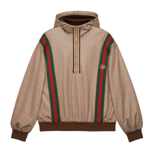 GUCCI/古馳 21年春夏新款 男士淺褐色迷你 GG 針織連帽衫655153XJDFB2100