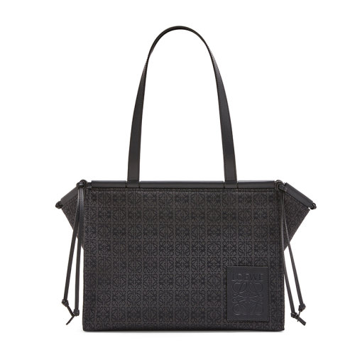 LOEWE/羅意威 20  Cushion Tote系列 女士小號無煙煤色/黑色徽標(biāo)印花小牛皮單肩手提托特包0010592996
