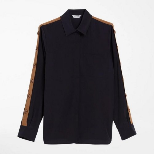  MaxMara/麥絲瑪拉 女士黑色桑蠶絲長(zhǎng)袖襯衫 11160519600 022 PLFSX