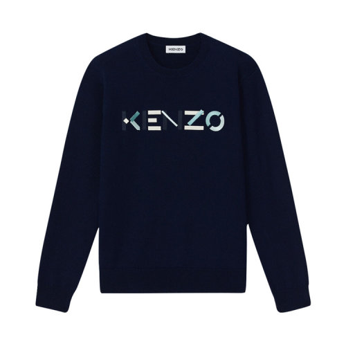 KENZO/高田賢三 凱卓男裝 品牌字母LOGO 男士深藍色棉質圓領長袖秋冬針織衫 FA65PU5413LA.76