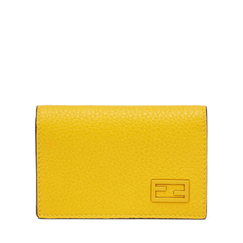 FENDI/芬迪  男士黃色皮革琺瑯飾面FF金屬細(xì)節(jié)翻蓋開合卡片夾卡包7M0222AG0LF03PF